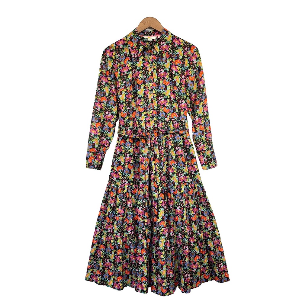 Boden Womens Flo Cotton Tiered Midi Shirt Dress 4P Pockets Bloomcore Cottagecore
